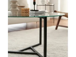 Outlet Dmora Mesa de café Dmaccopp, Mesa baixa para café, Suporte para sofá, Prateleira para sala, 75x75h42 cm, e Transparente Preto