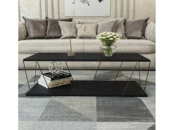 Online Dmora Mesa de café Dmarches, Mesa baixa de café, Porta-revistas para sofá, Prateleira de sala de estar, 120x50h30 cm, Antracite e Preto