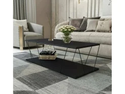 Online Dmora Mesa de café Dmarches, Mesa baixa de café, Porta-revistas para sofá, Prateleira de sala de estar, 120x50h30 cm, Antracite e Preto