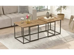 Dmora Mesa de café Dnocer, Mesa de café, Suporte de mesa para sofá, Prateleira de sala, 190x50h48 cm, Carvalho^ Mesa De Centro