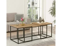 Dmora Mesa de café Dnocer, Mesa de café, Suporte de mesa para sofá, Prateleira de sala, 190x50h48 cm, Carvalho^ Mesa De Centro