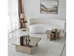 Dmora Mesa de café Dpangraz, Mesa de café, Porta-revista para sofá, Prateleira de sala de estar, 80x80h40 cm, Tortora e Fumè^ Mesa De Centro