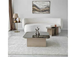 Dmora Mesa de café Dpangraz, Mesa de café, Porta-revista para sofá, Prateleira de sala de estar, 80x80h40 cm, Tortora e Fumè^ Mesa De Centro
