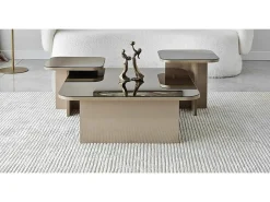 Dmora Mesa de café Dpangraz, Mesa de café, Porta-revista para sofá, Prateleira de sala de estar, 80x80h40 cm, Tortora e Fumè^ Mesa De Centro