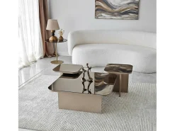 Dmora Mesa de café Dpangraz, Mesa de café, Porta-revista para sofá, Prateleira de sala de estar, 80x80h40 cm, Tortora e Fumè^ Mesa De Centro