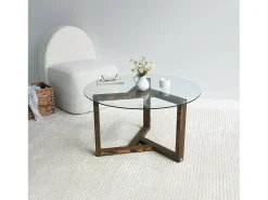 New Dmora Mesa de café Dperalt, Mesa de café, Suporte de mesa para sofá, Prateleira para sala de estar, 75x75h40 cm, Nogueira Castanho