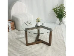 New Dmora Mesa de café Dperalt, Mesa de café, Suporte de mesa para sofá, Prateleira para sala de estar, 75x75h40 cm, Nogueira Castanho