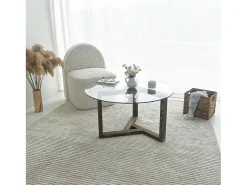 New Dmora Mesa de café Dperalt, Mesa de café, Suporte de mesa para sofá, Prateleira para sala de estar, 75x75h40 cm, Nogueira Castanho