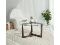 New Dmora Mesa de café Dperalt, Mesa de café, Suporte de mesa para sofá, Prateleira para sala de estar, 75x75h40 cm, Nogueira Castanho