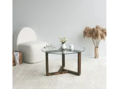 New Dmora Mesa de café Dperalt, Mesa de café, Suporte de mesa para sofá, Prateleira para sala de estar, 75x75h40 cm, Nogueira Castanho