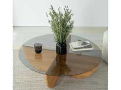 Mesa De Centro*Dmora Mesa de café Dpere, Mesa de café, Porta-revistas para sofá, Prateleira para sala de estar, 90x90h30 cm, Carvalho Bege