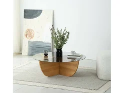 Mesa De Centro*Dmora Mesa de café Dpere, Mesa de café, Porta-revistas para sofá, Prateleira para sala de estar, 90x90h30 cm, Carvalho Bege