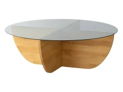 Mesa De Centro*Dmora Mesa de café Dpere, Mesa de café, Porta-revistas para sofá, Prateleira para sala de estar, 90x90h30 cm, Carvalho Bege
