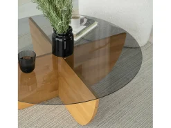 Mesa De Centro*Dmora Mesa de café Dpere, Mesa de café, Porta-revistas para sofá, Prateleira para sala de estar, 90x90h30 cm, Carvalho Bege