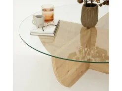 Mesa De Centro|Dmora Mesa de café Dpere, Mesa de café, Porta-revistas para sofá, Prateleira para sala de estar, 90x90h30 cm, Carvalho Natural claro