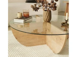 Mesa De Centro|Dmora Mesa de café Dpere, Mesa de café, Porta-revistas para sofá, Prateleira para sala de estar, 90x90h30 cm, Carvalho Natural claro