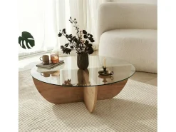 Mesa De Centro|Dmora Mesa de café Dpere, Mesa de café, Porta-revistas para sofá, Prateleira para sala de estar, 90x90h30 cm, Carvalho Natural claro