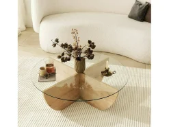 Mesa De Centro|Dmora Mesa de café Dpere, Mesa de café, Porta-revistas para sofá, Prateleira para sala de estar, 90x90h30 cm, Carvalho Natural claro