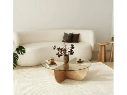 Mesa De Centro|Dmora Mesa de café Dpere, Mesa de café, Porta-revistas para sofá, Prateleira para sala de estar, 90x90h30 cm, Carvalho Natural claro