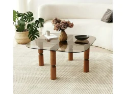 Dmora Mesa de café Dpervers, Mesa de café, Suporte de revistas para sofá, Prateleira de sala de estar, 80x80h40 cm, Nogueira e Fumè^ Mesa De Centro
