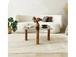 Dmora Mesa de café Dpervers, Mesa de café, Suporte de revistas para sofá, Prateleira de sala de estar, 80x80h40 cm, Nogueira e Fumè^ Mesa De Centro
