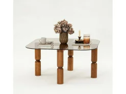 Dmora Mesa de café Dpervers, Mesa de café, Suporte de revistas para sofá, Prateleira de sala de estar, 80x80h40 cm, Nogueira e Fumè^ Mesa De Centro