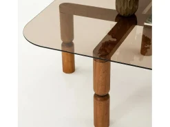 Dmora Mesa de café Dpervers, Mesa de café, Suporte de revistas para sofá, Prateleira de sala de estar, 80x80h40 cm, Nogueira e Fumè^ Mesa De Centro