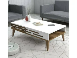 Mesa De Centro|Dmora Mesa de café Dpiacent, Mesa de café, Porta-revistas para sofá, Prateleira para sala, 105x35h60 cm, Nogueira e Branco Castanho