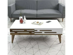 Mesa De Centro|Dmora Mesa de café Dpiacent, Mesa de café, Porta-revistas para sofá, Prateleira para sala, 105x35h60 cm, Nogueira e Branco Castanho