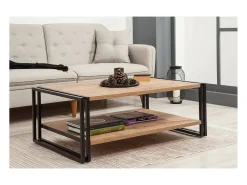 Mesa De Centro*Dmora Mesa de café Dpierozz, Mesa de café, Porta-revistas para sofá, Prateleira para sala, 110x70h40 cm, Carvalho e Preto Castanho