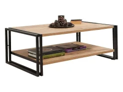 Mesa De Centro*Dmora Mesa de café Dpierozz, Mesa de café, Porta-revistas para sofá, Prateleira para sala, 110x70h40 cm, Carvalho e Preto Castanho
