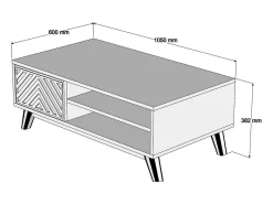 Mesa De Centro*Dmora Mesa de café Dpratell, Mesa de café, Porta-revista para sofá, Prateleira de sala, 105x60h38 cm, Nogueira e Branco Castanho