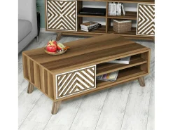 Mesa De Centro*Dmora Mesa de café Dpratell, Mesa de café, Porta-revista para sofá, Prateleira de sala, 105x60h38 cm, Nogueira e Branco Castanho