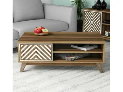 Mesa De Centro*Dmora Mesa de café Dpratell, Mesa de café, Porta-revista para sofá, Prateleira de sala, 105x60h38 cm, Nogueira e Branco Castanho