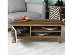 Mesa De Centro*Dmora Mesa de café Dpratell, Mesa de café, Porta-revista para sofá, Prateleira de sala, 105x60h38 cm, Nogueira e Branco Castanho
