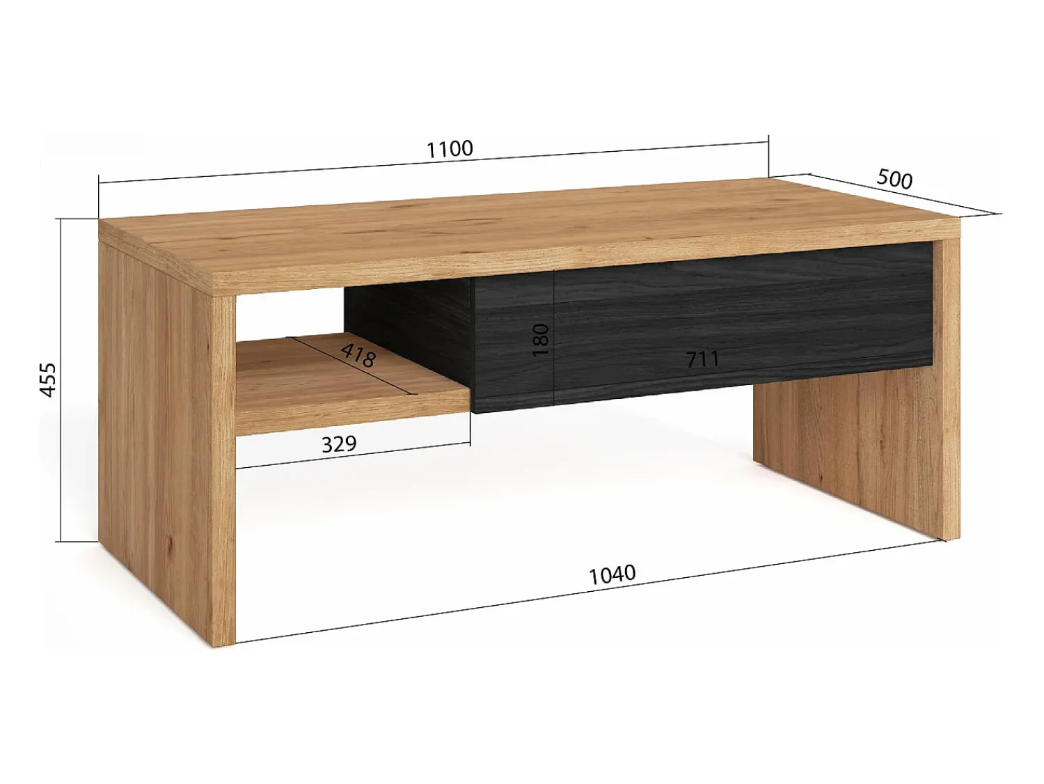 Mesa De Centro|Skraut Home Mesa de Café Elevatória, 110x50x45cm, Móveis Sala Estar, Carvalho e preto Bege