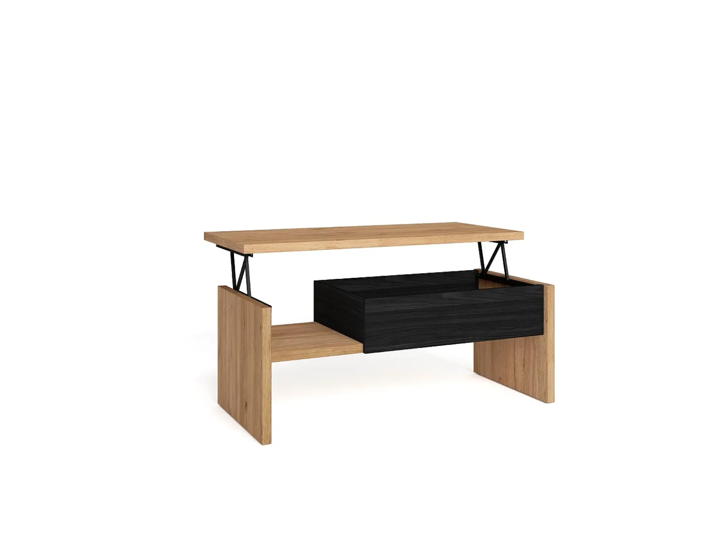 Mesa De Centro|Skraut Home Mesa de Café Elevatória, 110x50x45cm, Móveis Sala Estar, Carvalho e preto Bege