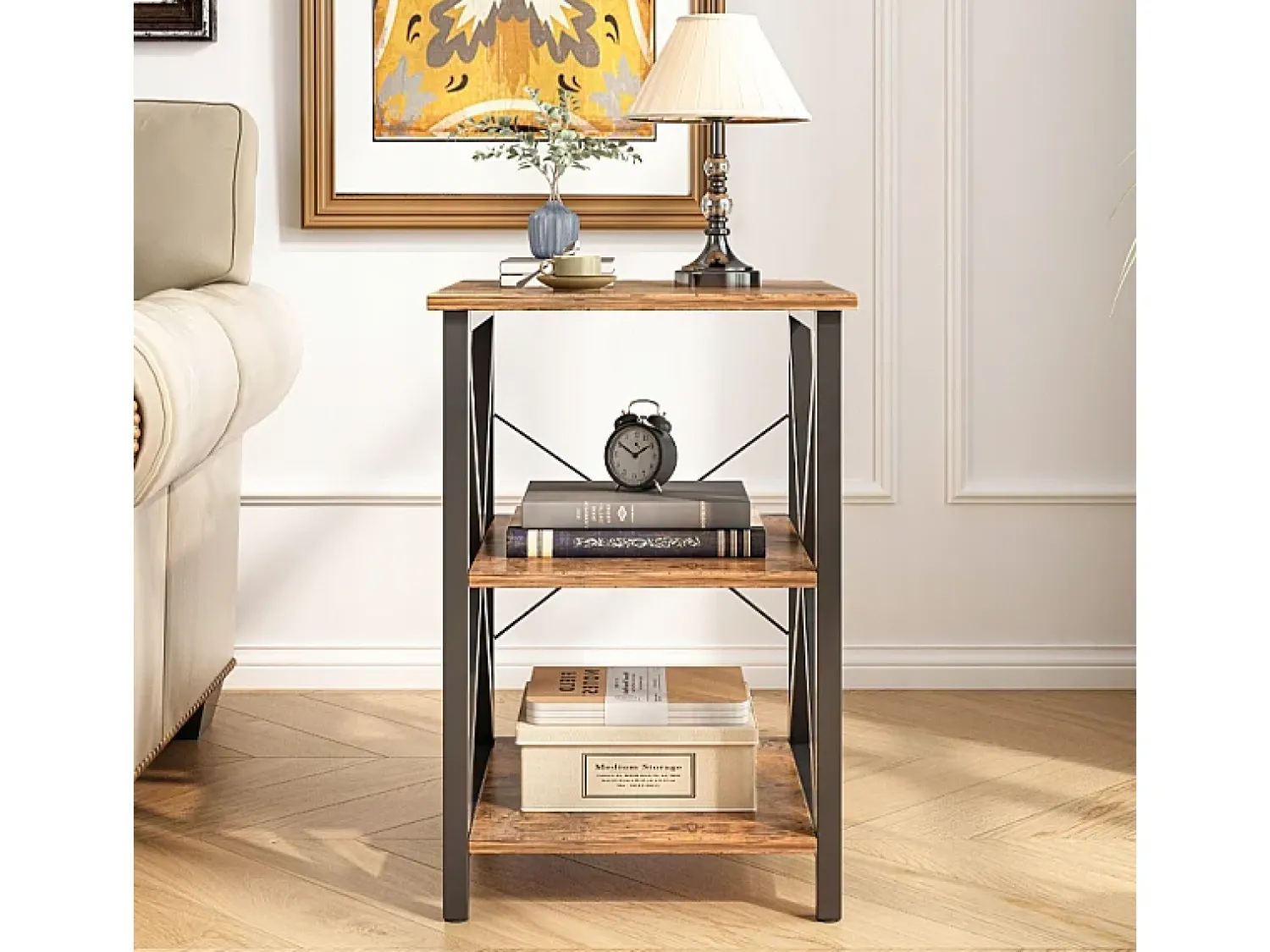 Mesa De Apoio* MESA DE CAFÉ INDUSTRIAL QUADRADA DE MADEIRA PRATELEIRA RETRO ARMÁRIO LOFT Natural escuro
