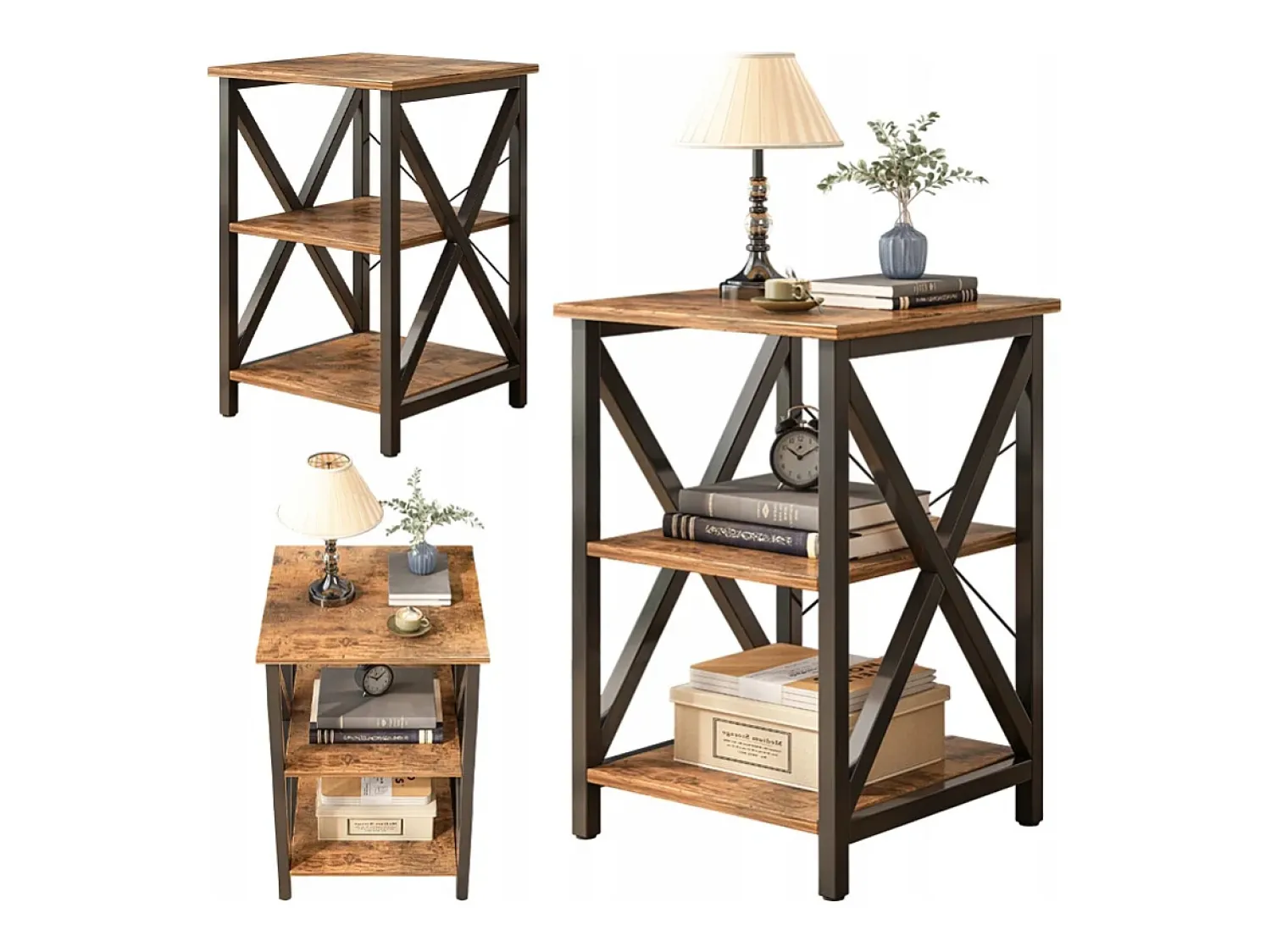 Mesa De Apoio* MESA DE CAFÉ INDUSTRIAL QUADRADA DE MADEIRA PRATELEIRA RETRO ARMÁRIO LOFT Natural escuro