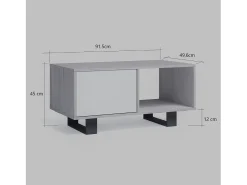 Mesa De Centro|Skraut Home Mesa de café modelo WIND, cor Branco e Carvalho, 92x50x45cm Natural claro