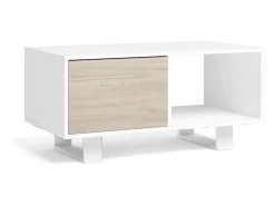 Mesa De Centro|Skraut Home Mesa de café modelo WIND, cor Branco e Carvalho, 92x50x45cm Natural claro