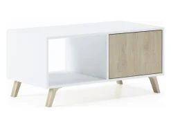 Mesa De Centro|Skraut Home Mesa de café modelo WIND, cor Branco e Carvalho, 92x50x45cm Natural claro