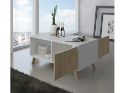 Mesa De Centro|Skraut Home Mesa de café modelo WIND, cor Branco e Carvalho, 92x50x45cm Natural claro