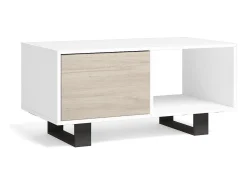 Skraut Home Mesa de café modelo WIND, cor Branco e Carvalho, 92x50x45cm^ Mesa De Centro