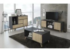 Mesa De Centro*Skraut Home Mesa de café modelo WIND, cor Cinza Antracite e Carvalho, 92x50x45cm Natural claro