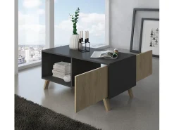 Mesa De Centro*Skraut Home Mesa de café modelo WIND, cor Cinza Antracite e Carvalho, 92x50x45cm Natural claro