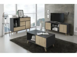 Mesa De Centro*Skraut Home Mesa de café modelo WIND, cor Cinza Antracite e Carvalho, 92x50x45cm Natural claro