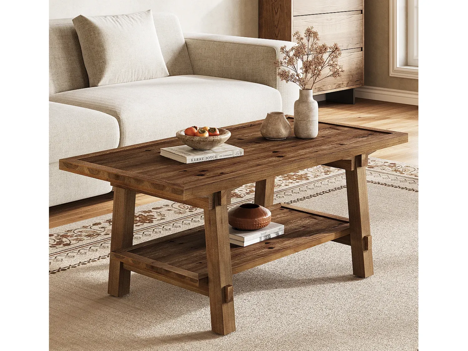 Mesa De Centro|Tribesigns Mesa de Café para Sala de Estar, Mesa de Cocktail Central Rustica de 120cm com Pernas Firmes Castanho