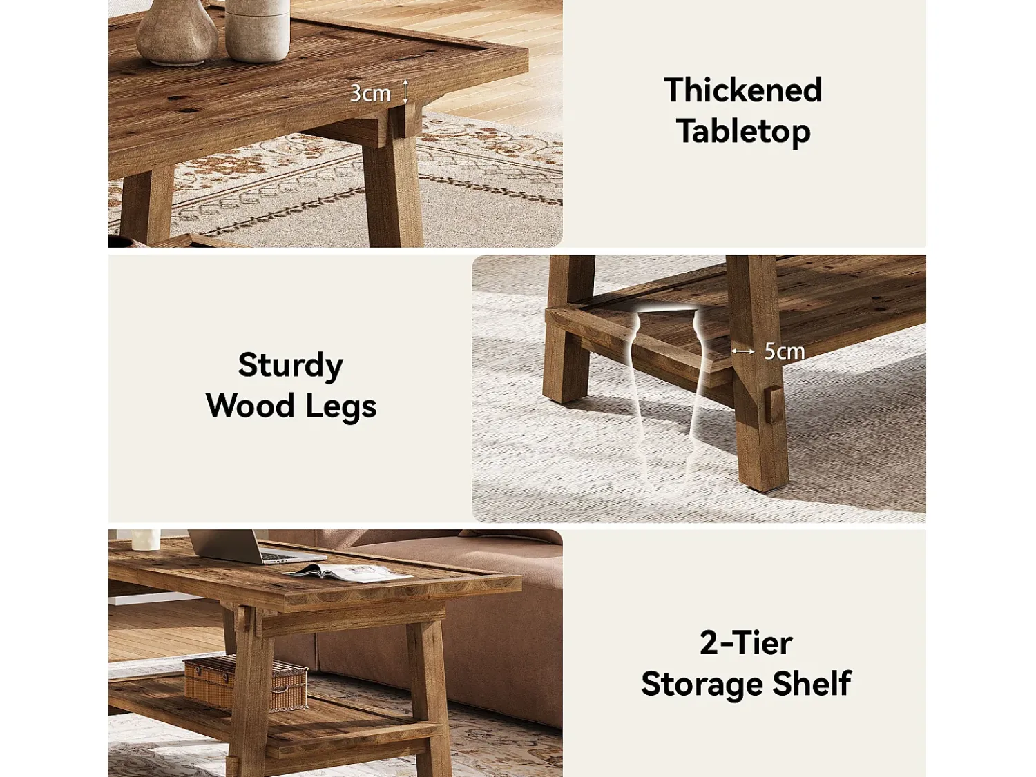 Mesa De Centro|Tribesigns Mesa de Café para Sala de Estar, Mesa de Cocktail Central Rustica de 120cm com Pernas Firmes Castanho