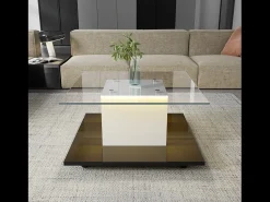 Mesa De Centro*DripeX Mesa de café quadrada giratória - com LEDs ajustáveis ​​e rodízios de freio - Painel de vidro e partículas - branco e - 80x80x40cm Preto